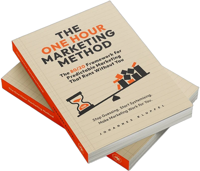 Two copies of The One Hour Marketing Method by Johannes Klupfel